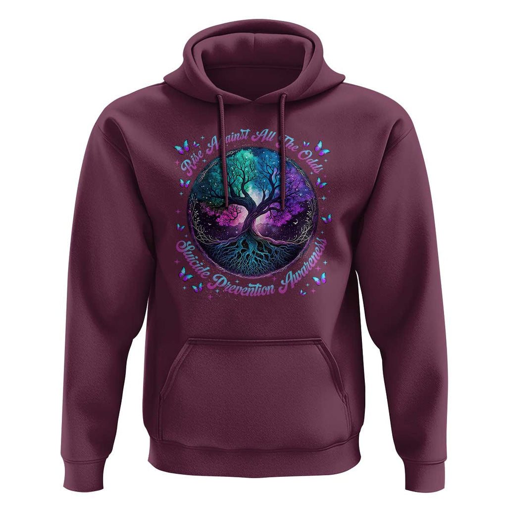 Suicide Prevention Awareness Hoodie Rise Against All The Odds Teal And Purple Tree Butterfly TS11 Maroon Print Your Wear