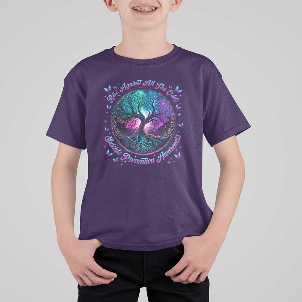 Suicide Prevention Awareness T Shirt For Kid Rise Against All The Odds Teal And Purple Tree Butterfly TS11 Purple Print Your Wear