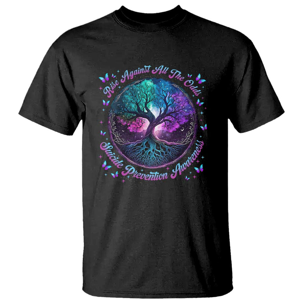Suicide Prevention Awareness T Shirt Rise Against All The Odds Teal And Purple Tree Butterfly TS11 Black Print Your Wear
