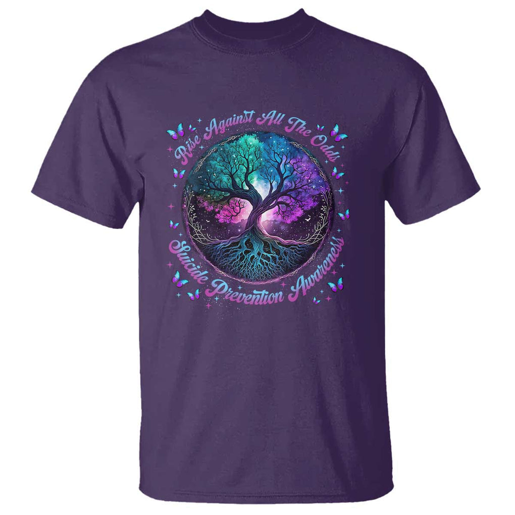 Suicide Prevention Awareness T Shirt Rise Against All The Odds Teal And Purple Tree Butterfly TS11 Purple Print Your Wear