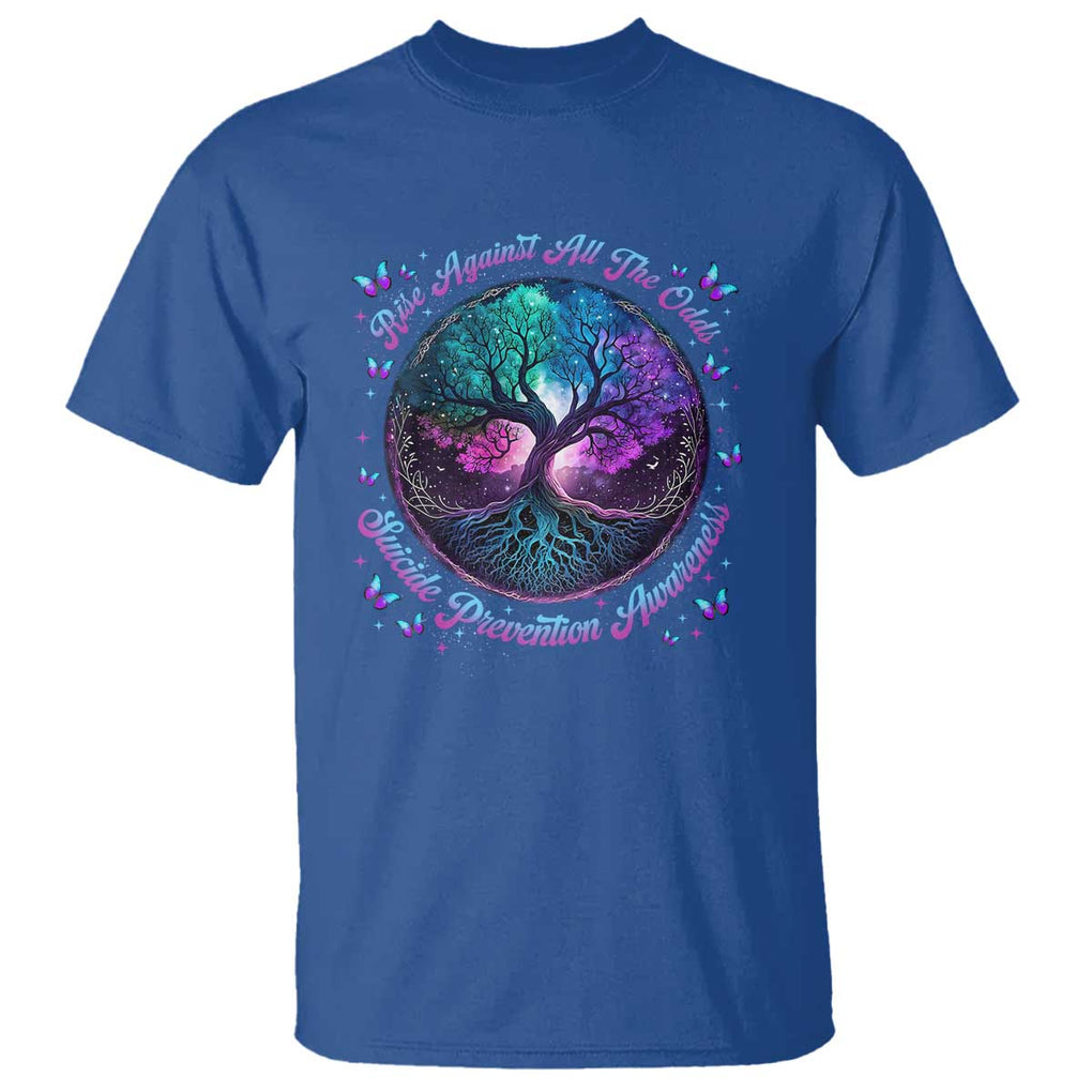 Suicide Prevention Awareness T Shirt Rise Against All The Odds Teal And Purple Tree Butterfly TS11 Royal Blue Print Your Wear