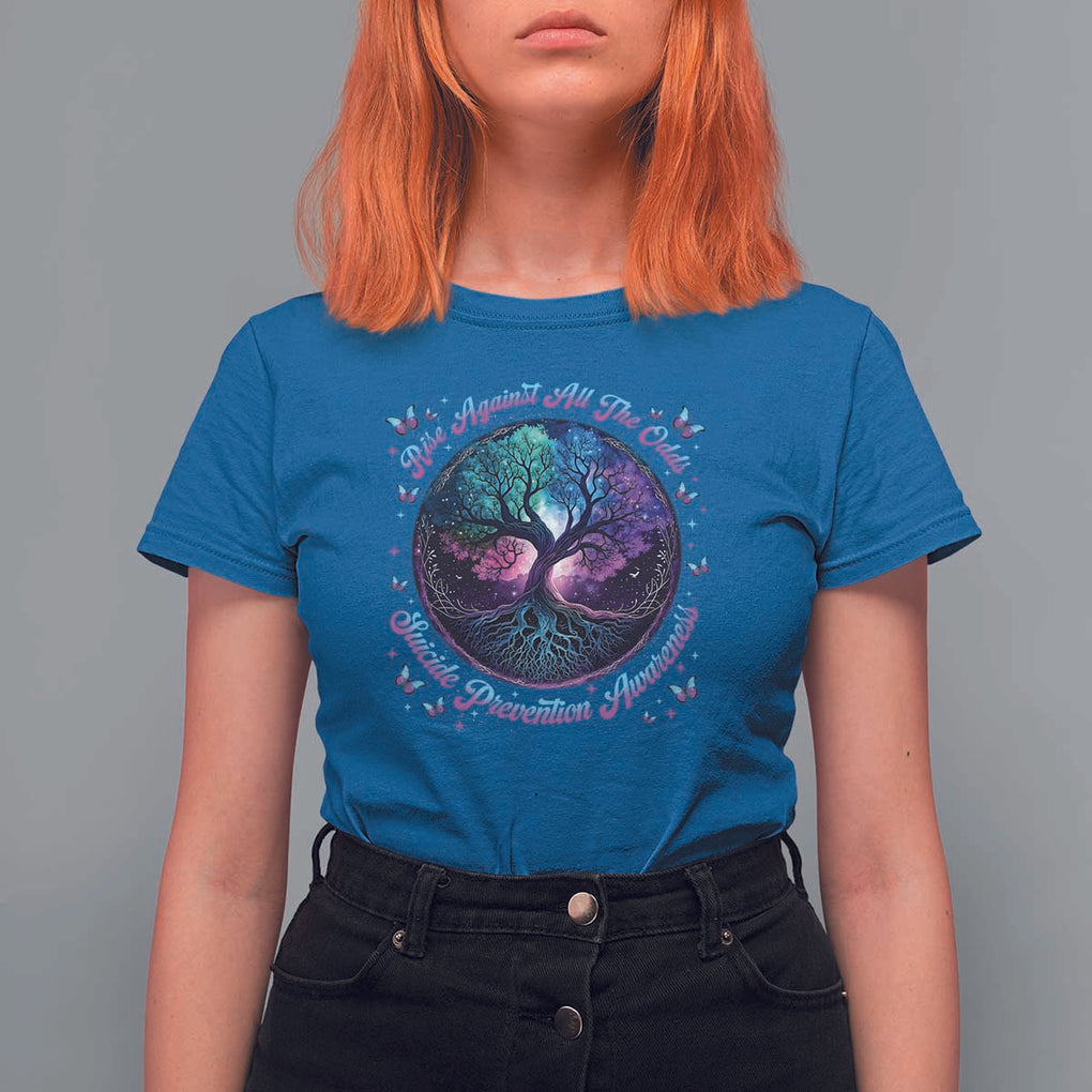 Suicide Prevention Awareness T Shirt For Women Rise Against All The Odds Teal And Purple Tree Butterfly TS11 Royal Blue Print Your Wear