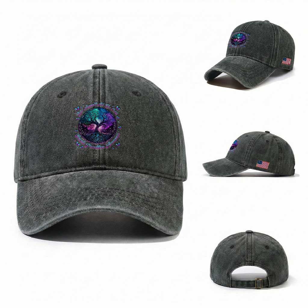 Suicide Prevention Awareness Washed Cotton Baseball Cap Rise Against All The Odds Teal And Purple Tree Butterfly