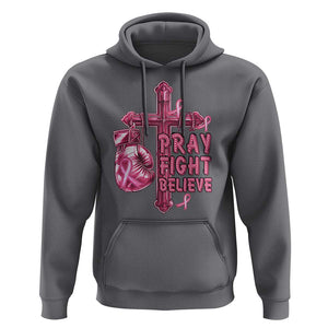 Breast Cancer Awareness Hoodie Pray Fight Believe Boxing Glove Cross Pink Ribbon TS11 Charcoal Print Your Wear