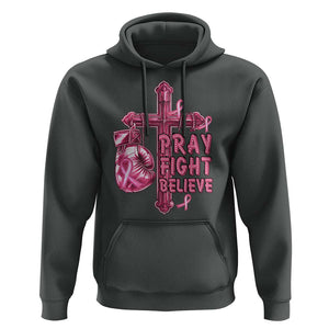 Breast Cancer Awareness Hoodie Pray Fight Believe Boxing Glove Cross Pink Ribbon TS11 Dark Heather Print Your Wear