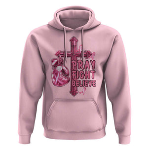 Breast Cancer Awareness Hoodie Pray Fight Believe Boxing Glove Cross Pink Ribbon TS11 Light Pink Print Your Wear