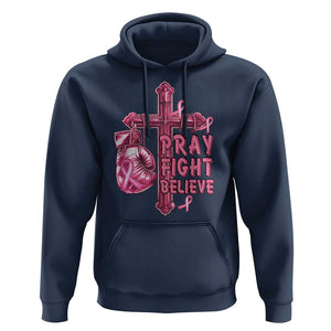 Breast Cancer Awareness Hoodie Pray Fight Believe Boxing Glove Cross Pink Ribbon TS11 Navy Print Your Wear