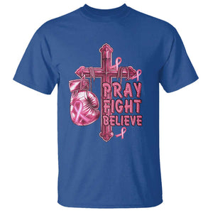 Breast Cancer Awareness T Shirt Pray Fight Believe Boxing Glove Cross Pink Ribbon TS11 Royal Blue Print Your Wear