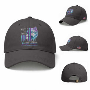 Suicide Prevention Awareness Baseball Cap Fight It Doesn't Get Easier You Get Stronger Wolf American Flag