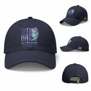 Suicide Prevention Awareness Baseball Cap Fight It Doesn't Get Easier You Get Stronger Wolf American Flag