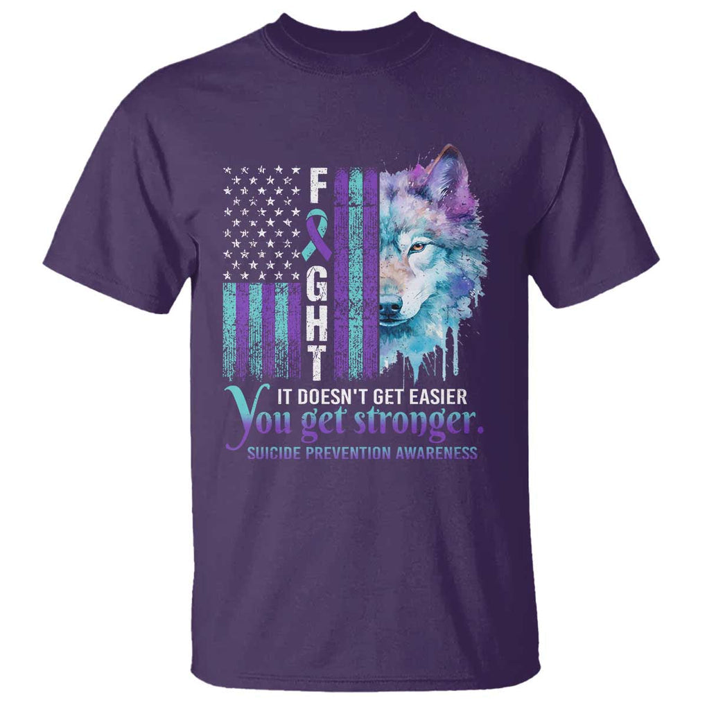 Suicide Prevention Awareness T Shirt Fight It Doesn't Get Easier You Get Stronger Wolf American Flag TS11 Purple Print Your Wear