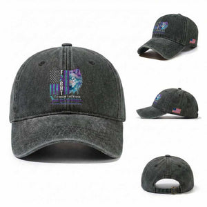 Suicide Prevention Awareness Washed Cotton Baseball Cap Fight It Doesn't Get Easier You Get Stronger Wolf American Flag