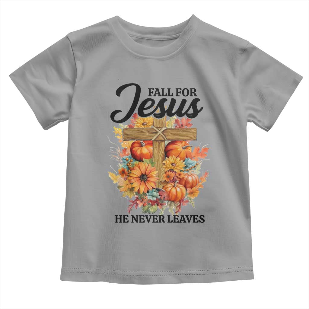 Funny Christian Baby Shirt Fall For Jesus He Never Leaves Thanksgiving TS11 Sport Gray Print Your Wear