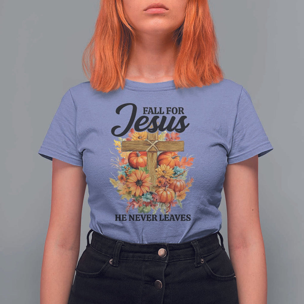 Funny Christian T Shirt For Women Fall For Jesus He Never Leaves Thanksgiving TS11 Violet Print Your Wear
