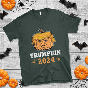 Funny Trump Halloween T Shirt Trumpkin 2024 Vintage Pumpkin Spider TS11 Dark Forest Green Print Your Wear