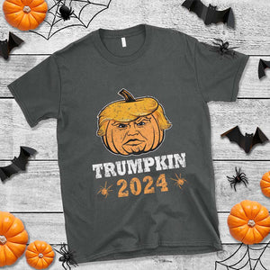 Funny Trump Halloween T Shirt Trumpkin 2024 Vintage Pumpkin Spider TS11 Dark Heather Print Your Wear