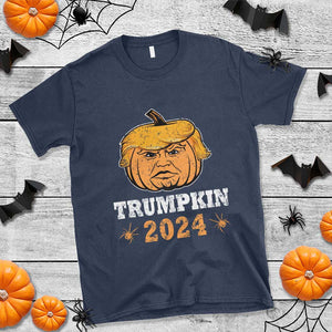 Funny Trump Halloween T Shirt Trumpkin 2024 Vintage Pumpkin Spider TS11 Navy Print Your Wear