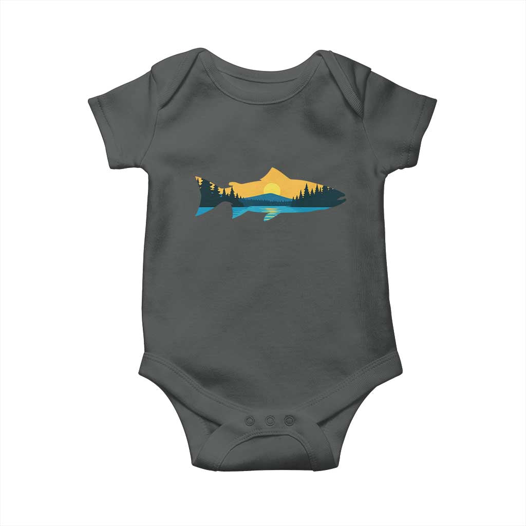 Trout Fly Fishing Outdoor Forest Mountain Nature Wildlife Fisherman Baby Onesie TS11 Dark Heather Print Your Wear