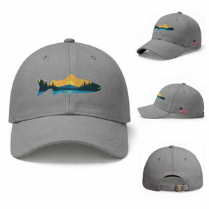 Trout Fly Fishing Outdoor Forest Mountain Nature Wildlife Fisherman Baseball Cap TS11 Baseball Cap Universal Fit Sport Gray Print Your Wear