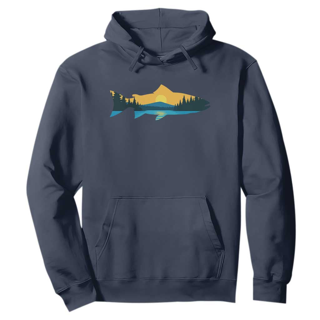 Trout Fly Fishing Outdoor Forest Mountain Nature Wildlife Fisherman Hoodie TS11 Navy Print Your Wear
