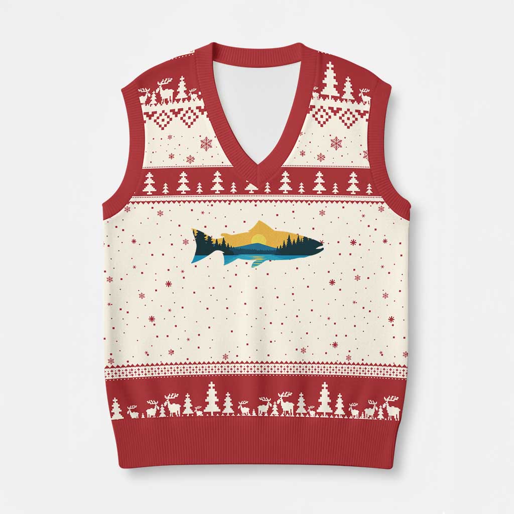 Trout Fly Fishing Outdoor Forest Mountain Nature Wildlife Fisherman V-Neck Knit Sweater Vest TS11 Beige Red Print Your Wear