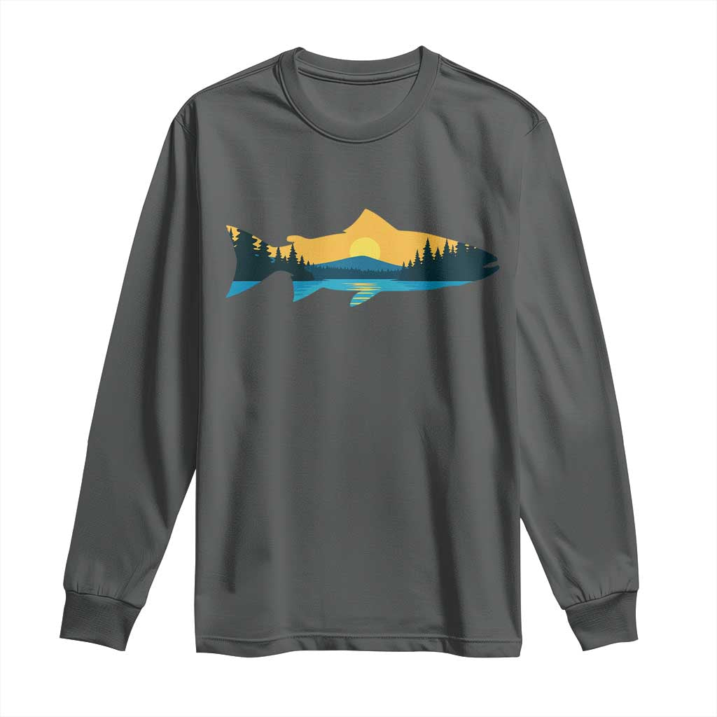 Trout Fly Fishing Outdoor Forest Mountain Nature Wildlife Fisherman Long Sleeve Shirt TS11 Dark Heather Print Your Wear