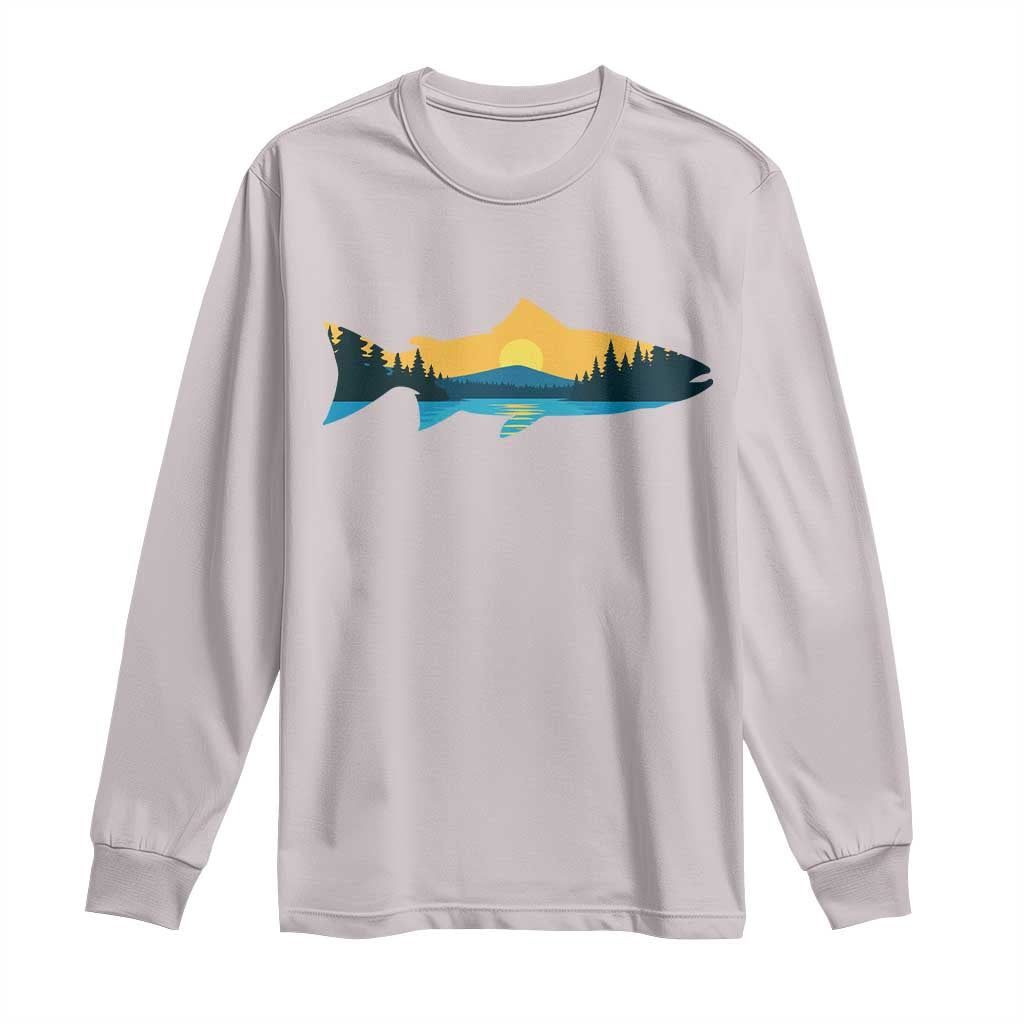 Trout Fly Fishing Outdoor Forest Mountain Nature Wildlife Fisherman Long Sleeve Shirt TS11 Ice Gray Print Your Wear