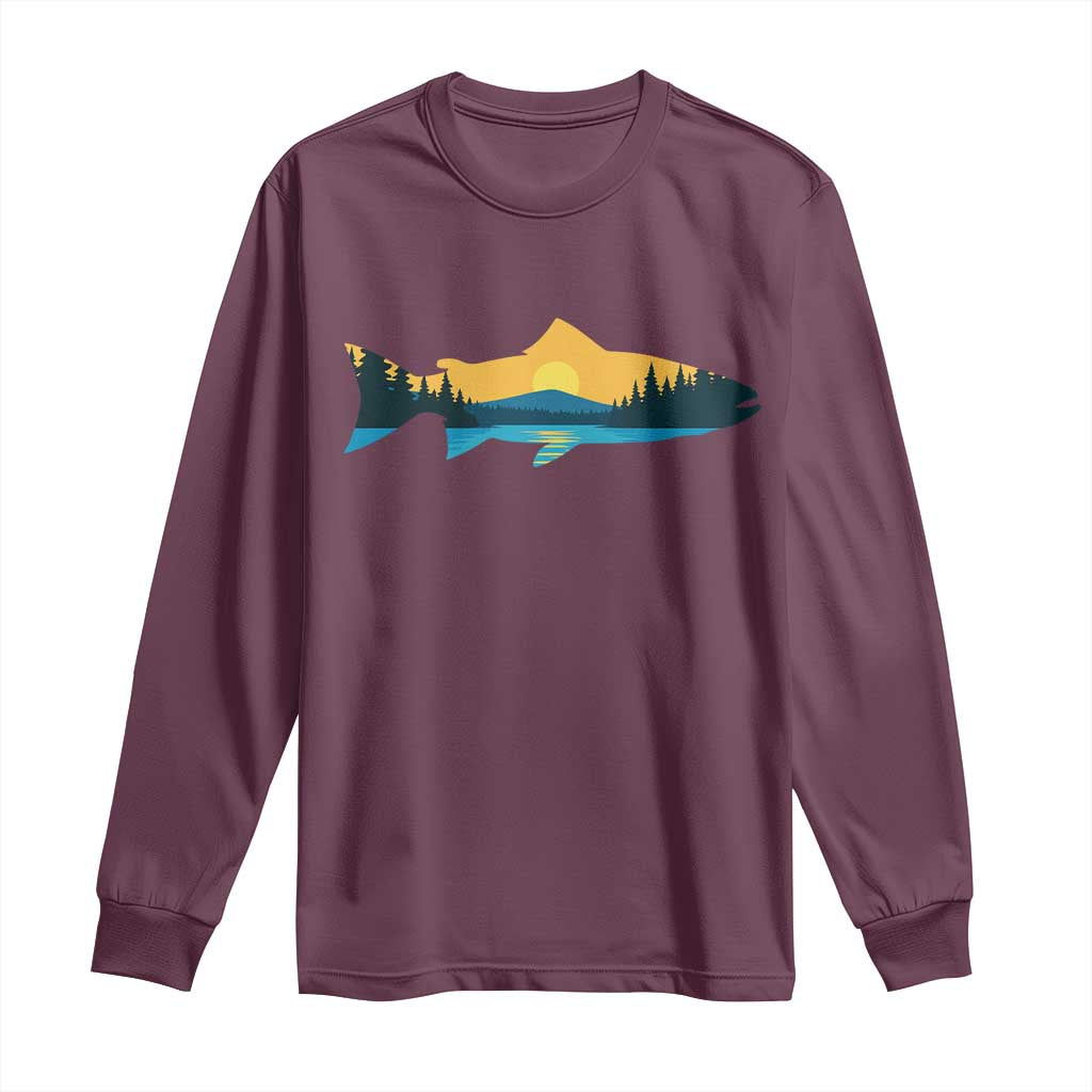 Trout Fly Fishing Outdoor Forest Mountain Nature Wildlife Fisherman Long Sleeve Shirt TS11 Maroon Print Your Wear