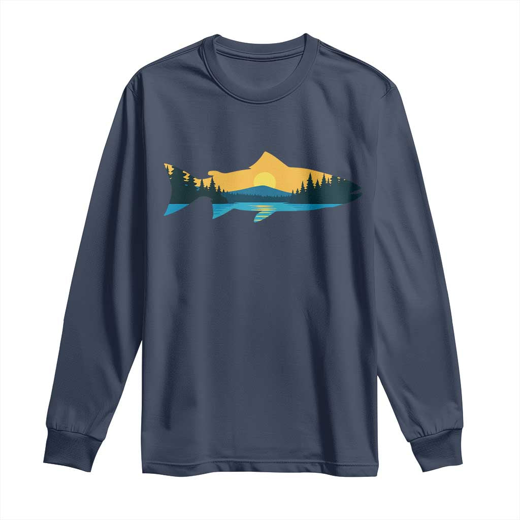 Trout Fly Fishing Outdoor Forest Mountain Nature Wildlife Fisherman Long Sleeve Shirt TS11 Navy Print Your Wear