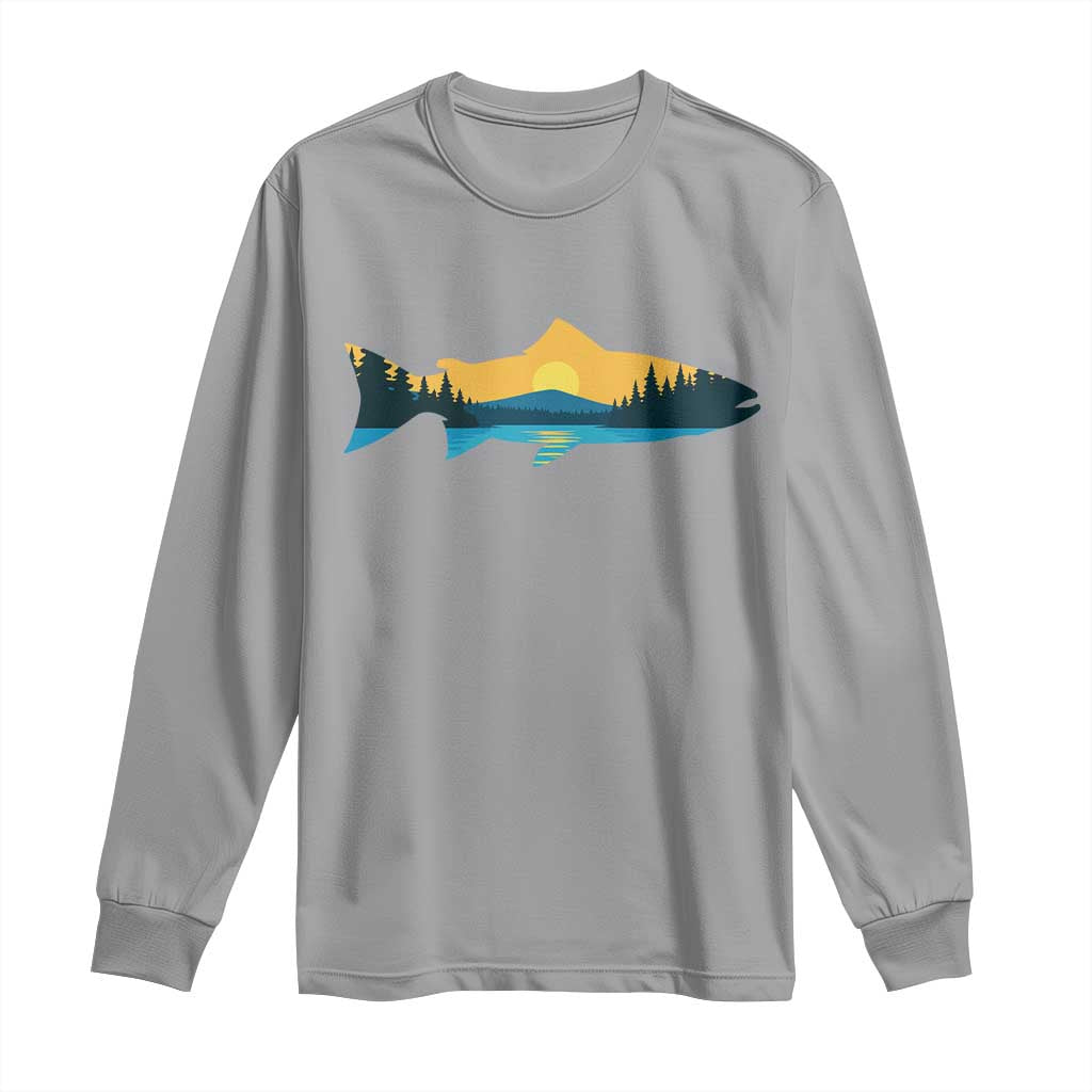 Trout Fly Fishing Outdoor Forest Mountain Nature Wildlife Fisherman Long Sleeve Shirt TS11 Sport Gray Print Your Wear