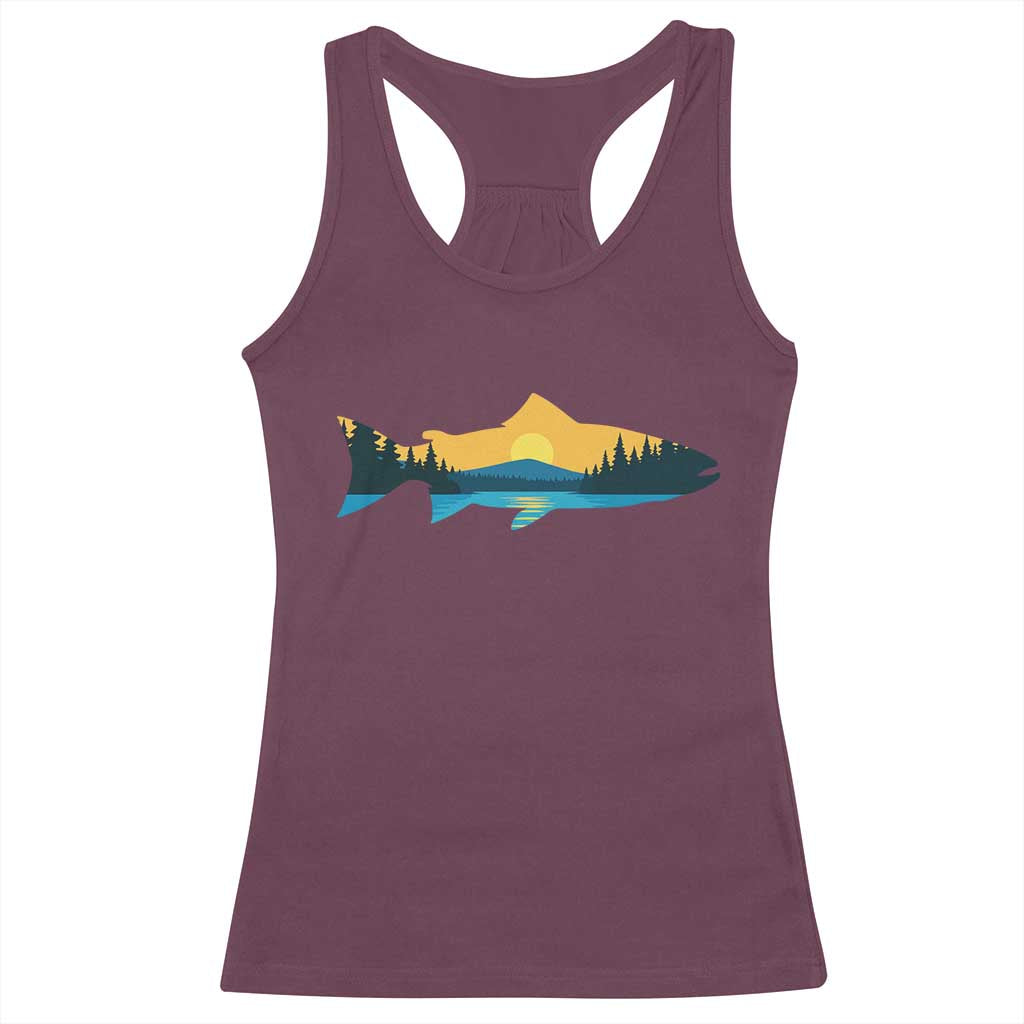 Trout Fly Fishing Outdoor Forest Mountain Nature Wildlife Fisherman Racerback Tank Top TS11 Maroon Print Your Wear