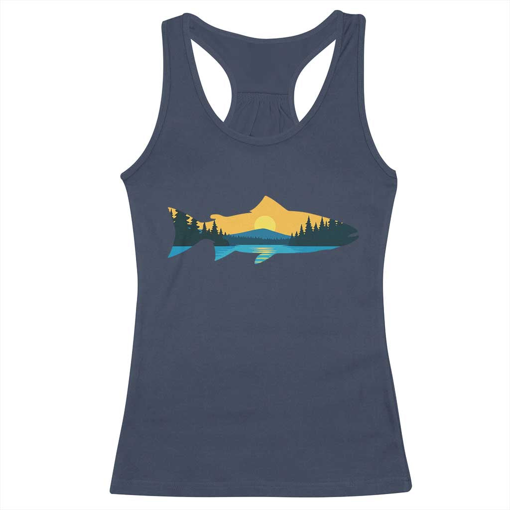 Trout Fly Fishing Outdoor Forest Mountain Nature Wildlife Fisherman Racerback Tank Top TS11 Navy Print Your Wear