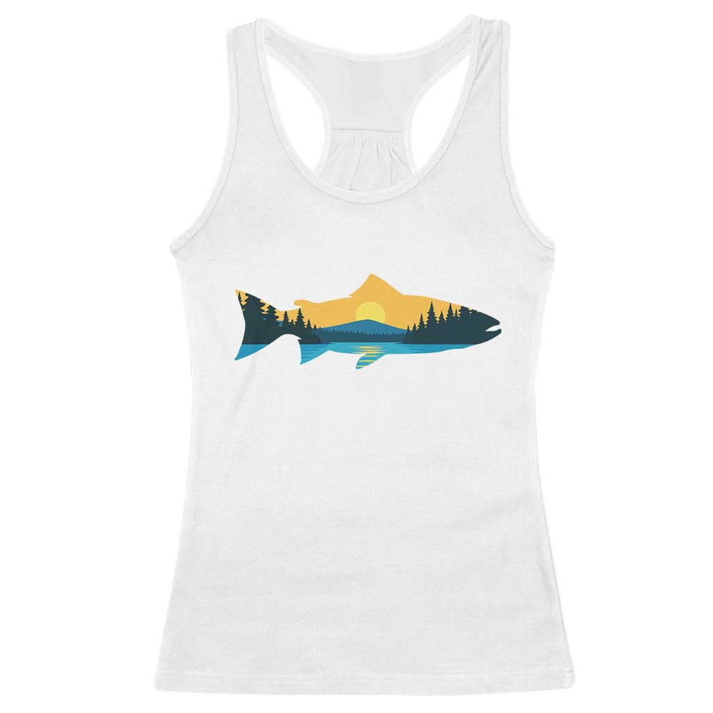Trout Fly Fishing Outdoor Forest Mountain Nature Wildlife Fisherman Racerback Tank Top - Print Your Wear