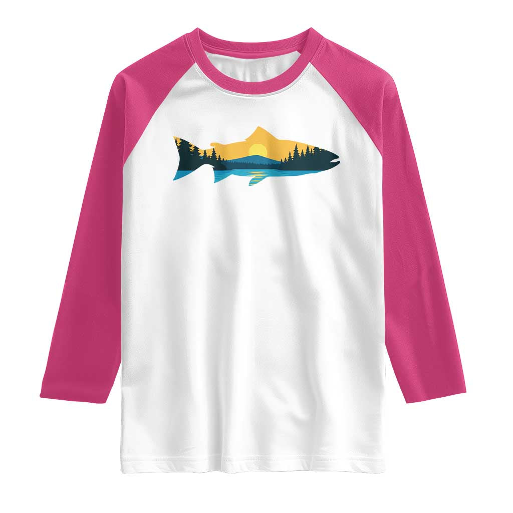 Trout Fly Fishing Outdoor Forest Mountain Nature Wildlife Fisherman Raglan Shirt TS11 White Heliconia Print Your Wear