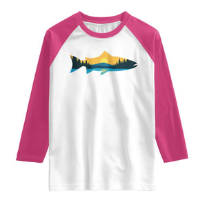 Trout Fly Fishing Outdoor Forest Mountain Nature Wildlife Fisherman Raglan Shirt TS11 White Heliconia Print Your Wear