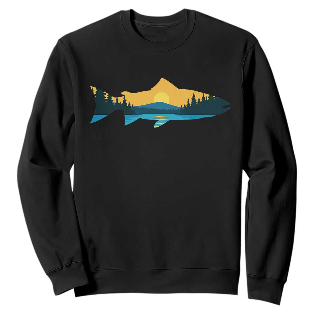 Trout Fly Fishing Outdoor Forest Mountain Nature Wildlife Fisherman Sweatshirt TS11 Black Print Your Wear