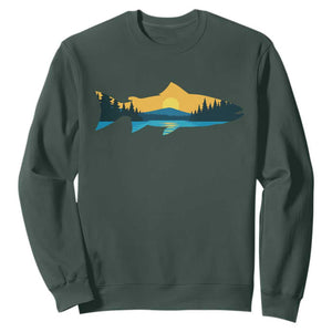 Trout Fly Fishing Outdoor Forest Mountain Nature Wildlife Fisherman Sweatshirt TS11 Dark Forest Green Print Your Wear