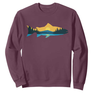 Trout Fly Fishing Outdoor Forest Mountain Nature Wildlife Fisherman Sweatshirt TS11 Maroon Print Your Wear