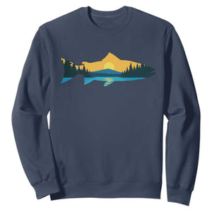 Trout Fly Fishing Outdoor Forest Mountain Nature Wildlife Fisherman Sweatshirt TS11 Navy Print Your Wear