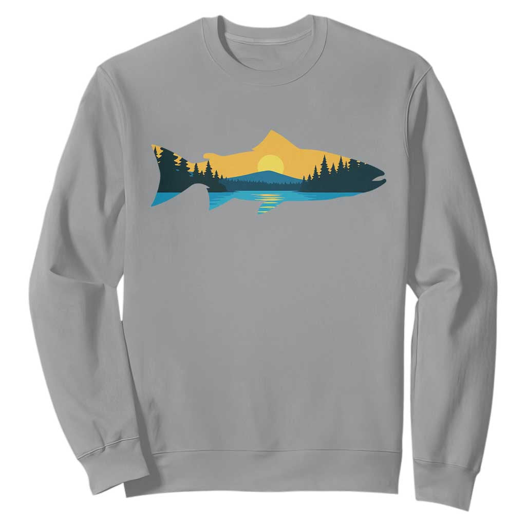Trout Fly Fishing Outdoor Forest Mountain Nature Wildlife Fisherman Sweatshirt TS11 Sport Gray Print Your Wear