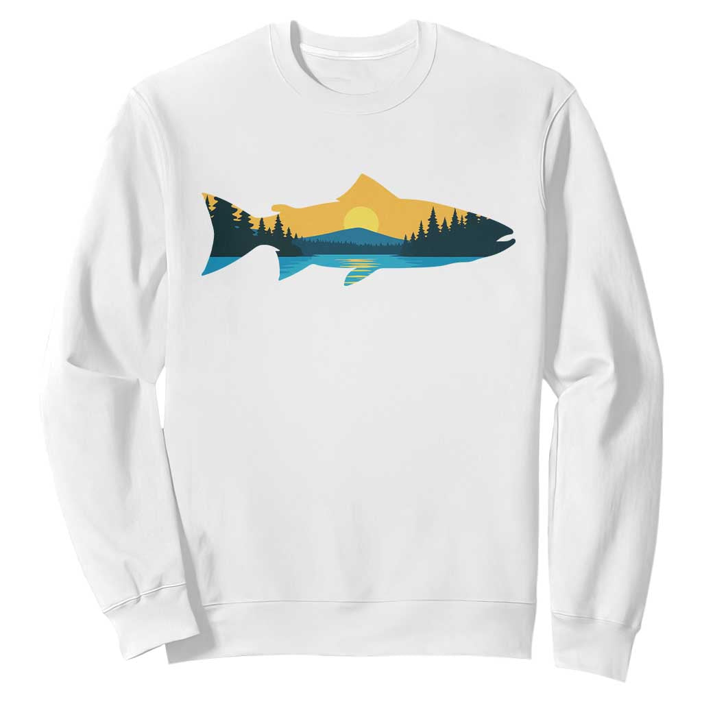 Trout Fly Fishing Outdoor Forest Mountain Nature Wildlife Fisherman Sweatshirt TS11 White Print Your Wear