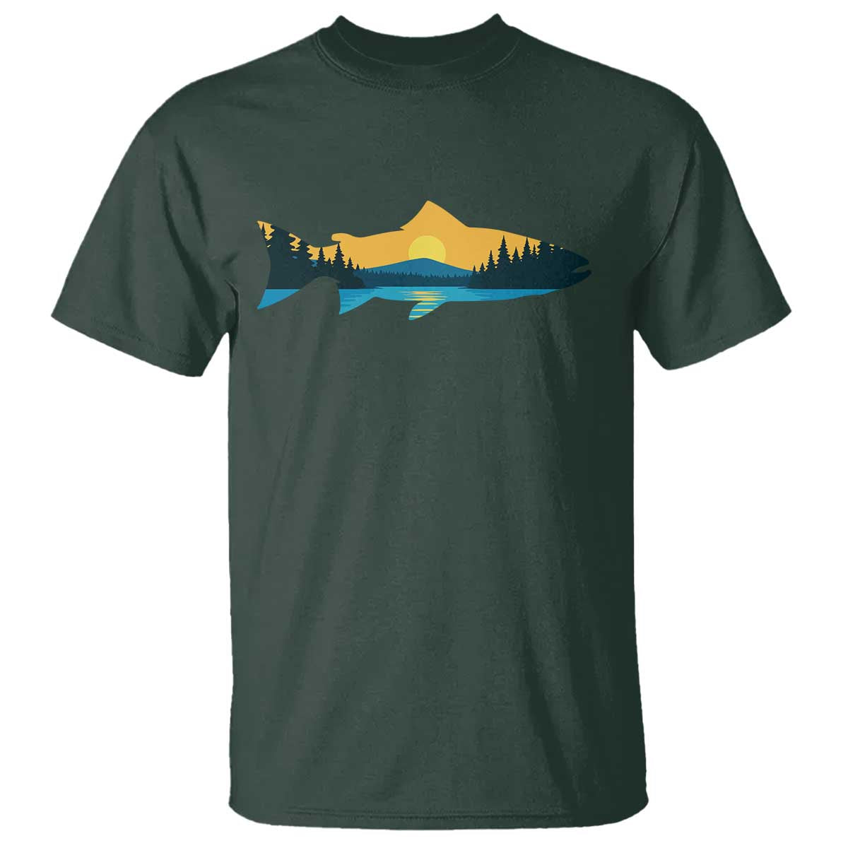 Trout Fly Fishing Outdoor Forest Mountain Nature Wildlife Fisherman T Shirt TS11 Dark Forest Green Print Your Wear