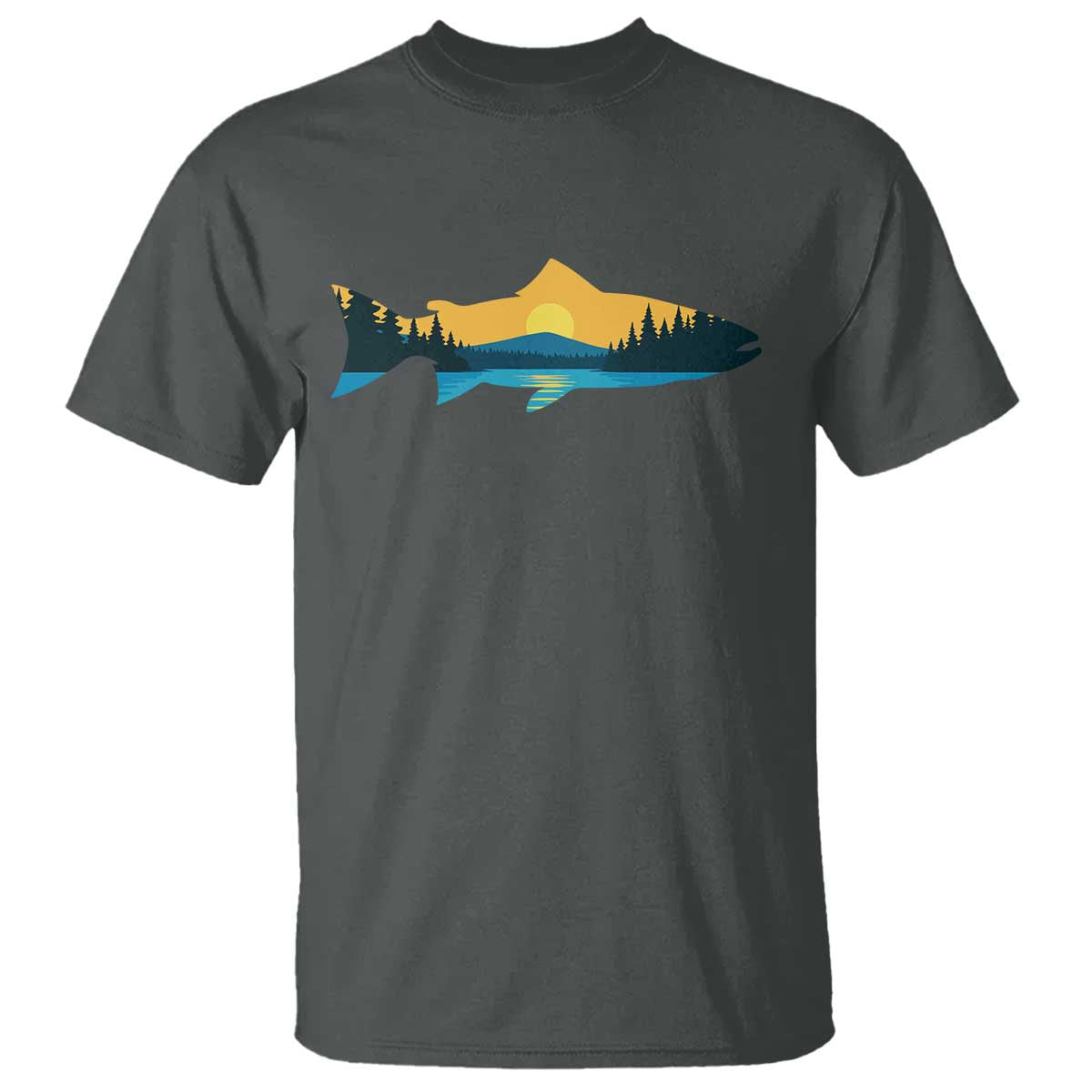 Trout Fly Fishing Outdoor Forest Mountain Nature Wildlife Fisherman T Shirt TS11 Dark Heather Print Your Wear