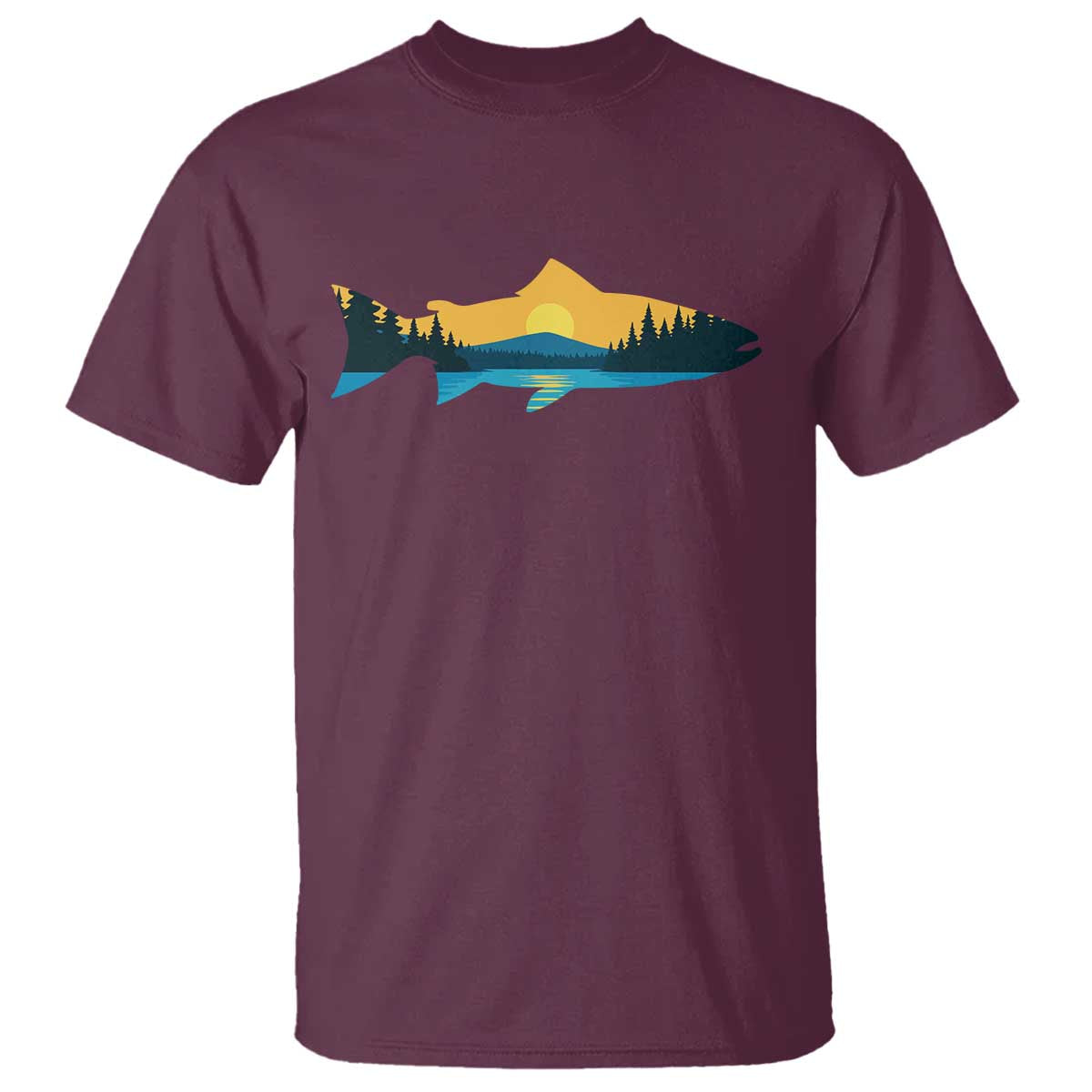 Trout Fly Fishing Outdoor Forest Mountain Nature Wildlife Fisherman T Shirt TS11 Maroon Print Your Wear