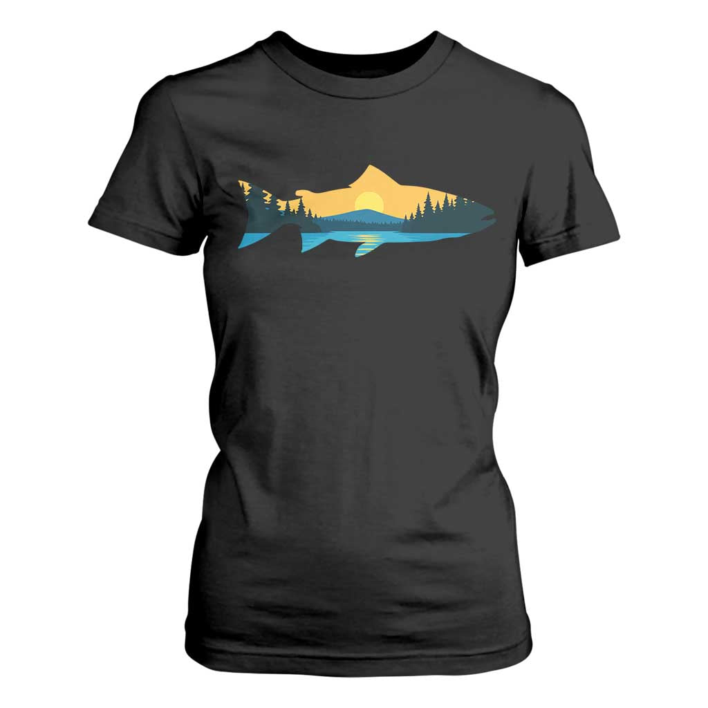Trout Fly Fishing Outdoor Forest Mountain Nature Wildlife Fisherman T Shirt For Women TS11 Black Print Your Wear