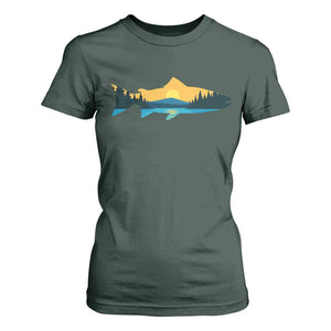 Trout Fly Fishing Outdoor Forest Mountain Nature Wildlife Fisherman T Shirt For Women TS11 Dark Forest Green Print Your Wear