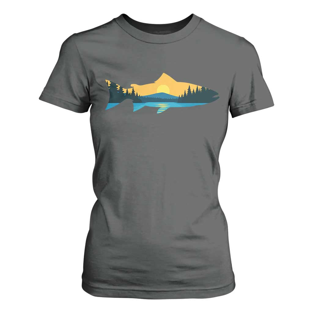 Trout Fly Fishing Outdoor Forest Mountain Nature Wildlife Fisherman T Shirt For Women TS11 Dark Heather Print Your Wear