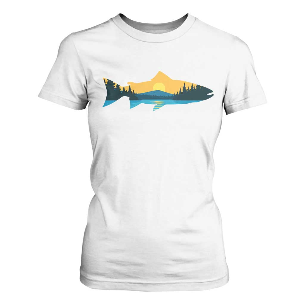 Trout Fly Fishing Outdoor Forest Mountain Nature Wildlife Fisherman T Shirt For Women TS11 White Print Your Wear