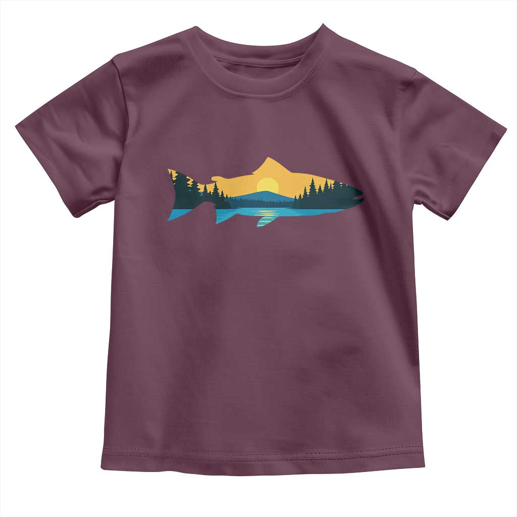 Trout Fly Fishing Outdoor Forest Mountain Nature Wildlife Fisherman Toddler T Shirt TS11 Maroon Print Your Wear