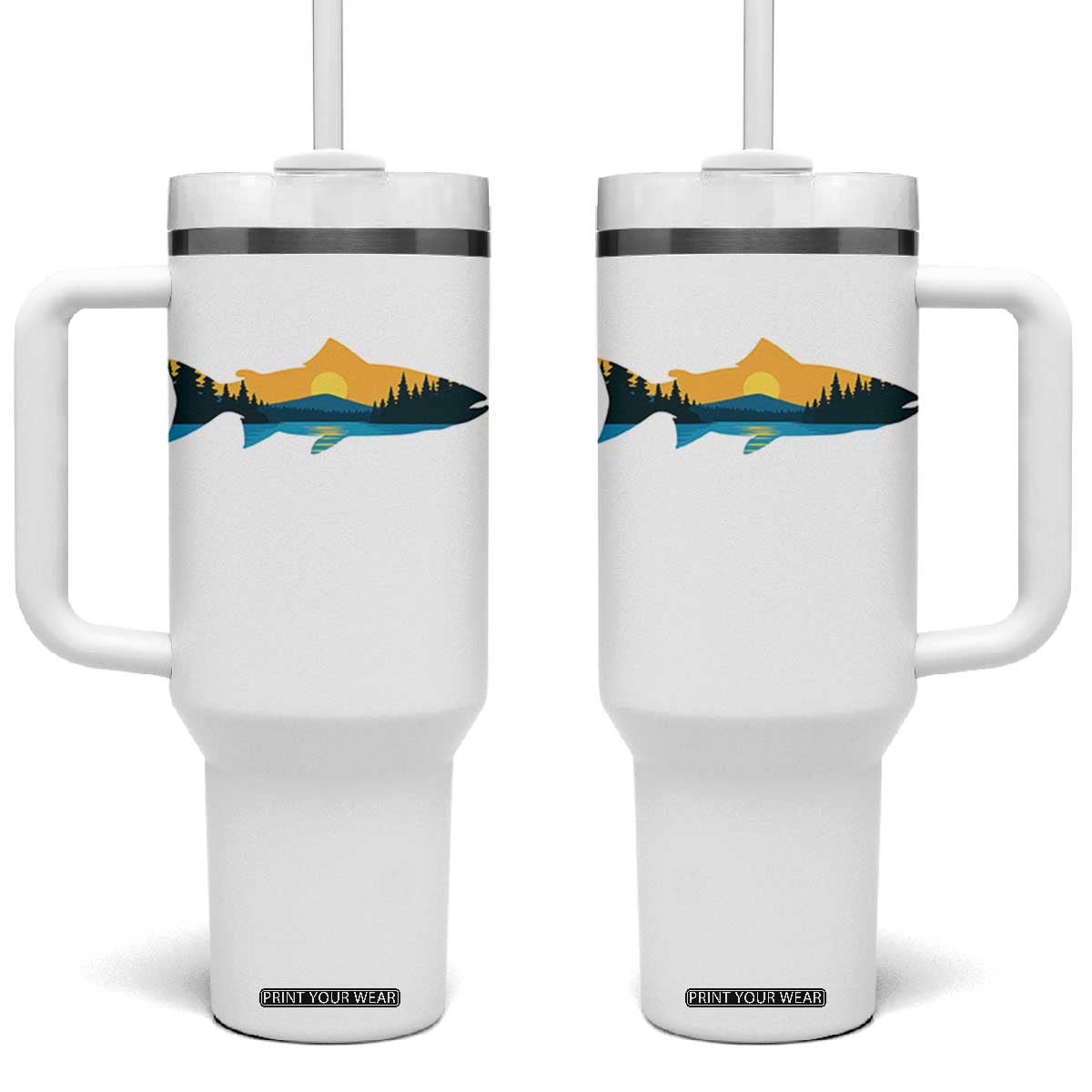 Trout Fly Fishing Outdoor Forest Mountain Nature Wildlife Fisherman Tumbler With Handle TS11 One Size: 40 oz White Print Your Wear